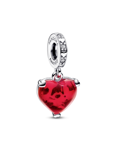 Charm Colgante de cristal de Murano rojo en plata de ley Beso Mickey y Minnie de Disney