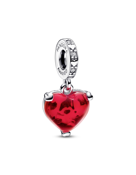 Charm Colgante de cristal de Murano rojo en plata de ley Beso Mickey y Minnie de Disney