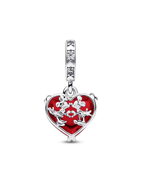 Charm Colgante de cristal de Murano rojo en plata de ley Beso Mickey y Minnie de Disney