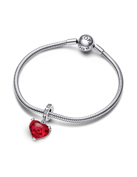 Charm Colgante de cristal de Murano rojo en plata de ley Beso Mickey y Minnie de Disney