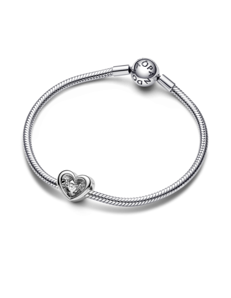 Charm en plata de ley Corazón Radiante & Gema Flotante