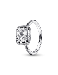 Anillo en plata de ley Halo Rectangular Brillante