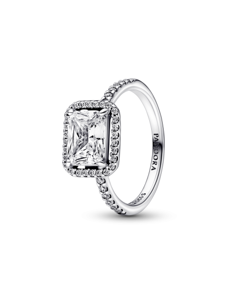 Anillo en plata de ley Halo Rectangular Brillante