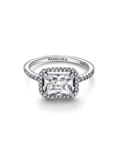 Anillo en plata de ley Halo Rectangular Brillante