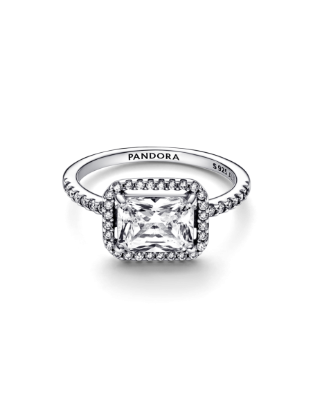 Anillo en plata de ley Halo Rectangular Brillante