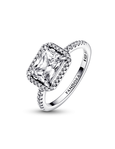 Anillo en plata de ley Halo Rectangular Brillante