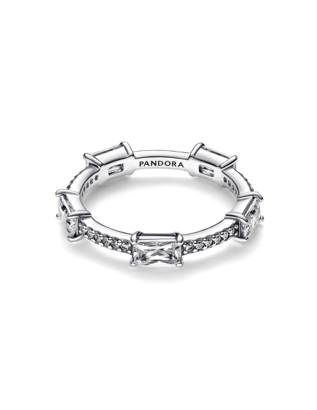 Anillo en plata de ley Barras Rectangulares Brillantes en Pavé
