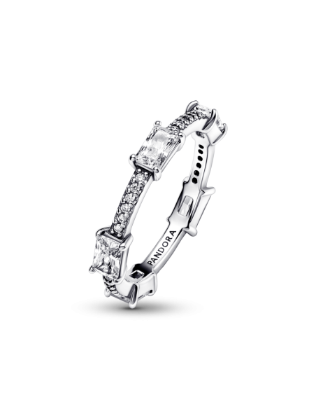 Anillo en plata de ley Barras Rectangulares Brillantes en Pavé