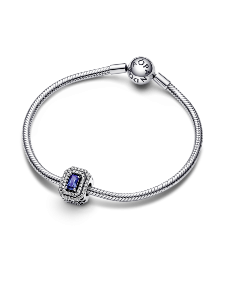 Charm en plata de ley Rectángulo Azul Nivelado Brillante