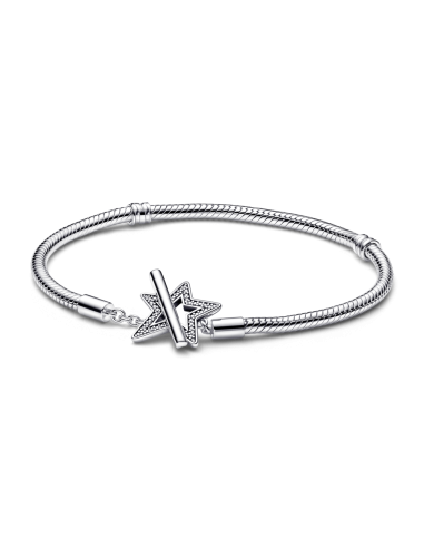 Pulsera Pandora Moments en plata de ley Cadena de Serpiente con cierre en T Estrella Asimétrica