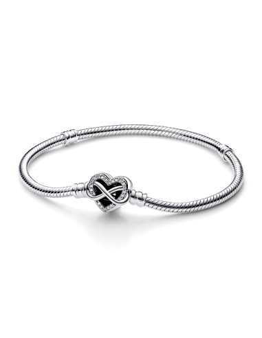 Pulsera Pandora Moments en plata de ley Cadena de Serpiente con Cierre Corazón Infinito Brillante