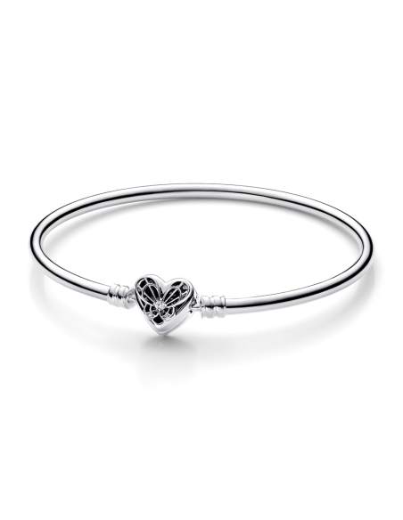 Pulsera Rígida Pandora Moments en plata de ley Corazón & Mariposa