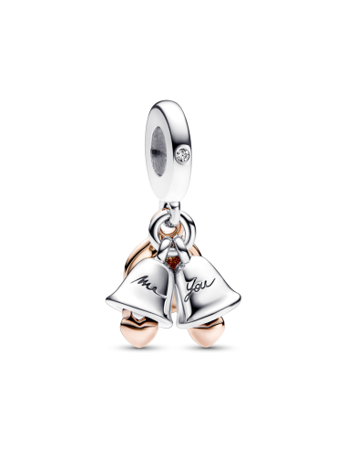 Charm Colgante Doble en plata de ley y con un recubrimiento en oro rosa de 14k Campanas Boda en Dos Tonos