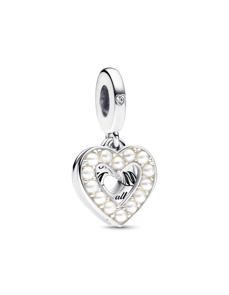 Charm Colgante Doble en plata de ley Corazón Blanco Anacarado