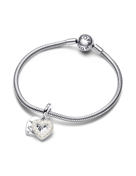 Charm Colgante Doble en plata de ley Corazón Blanco Anacarado