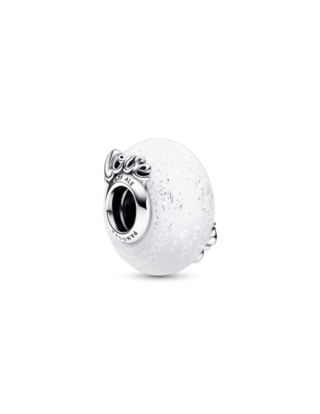 Charm de Cristal de Murano Blanco Brillante en plata de ley Amor & Mamá