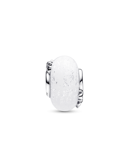 Charm de Cristal de Murano Blanco Brillante en plata de ley Amor & Mamá