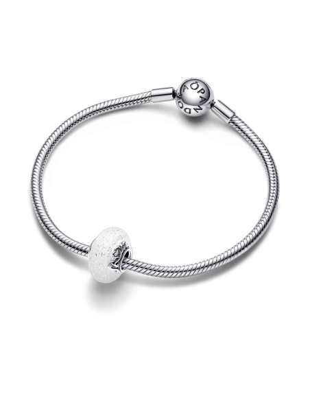 Charm de Cristal de Murano Blanco Brillante en plata de ley Amor & Mamá